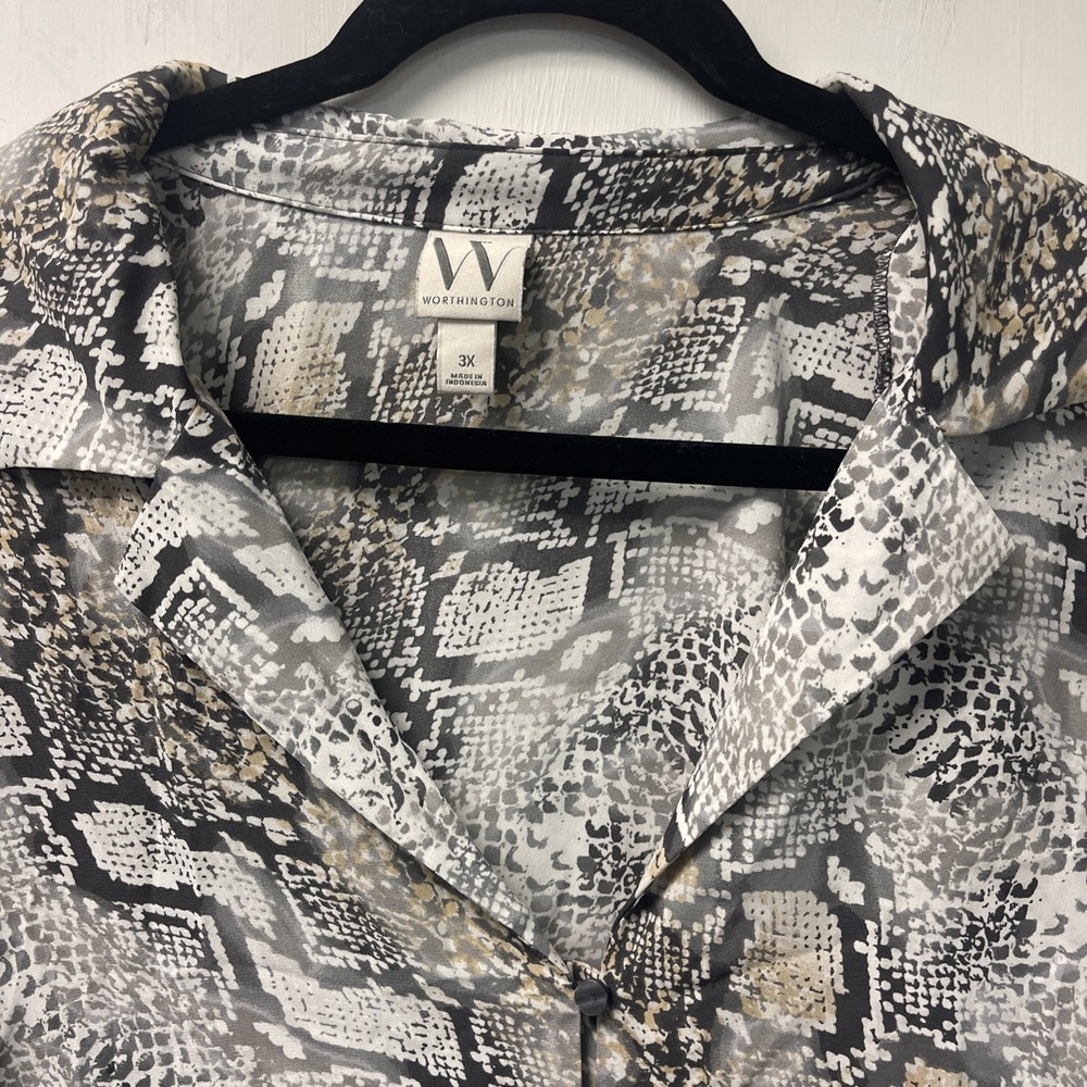 Worthington Gray and Beige Patterned Blouse 3X Lightweight - Picture 3 of 12